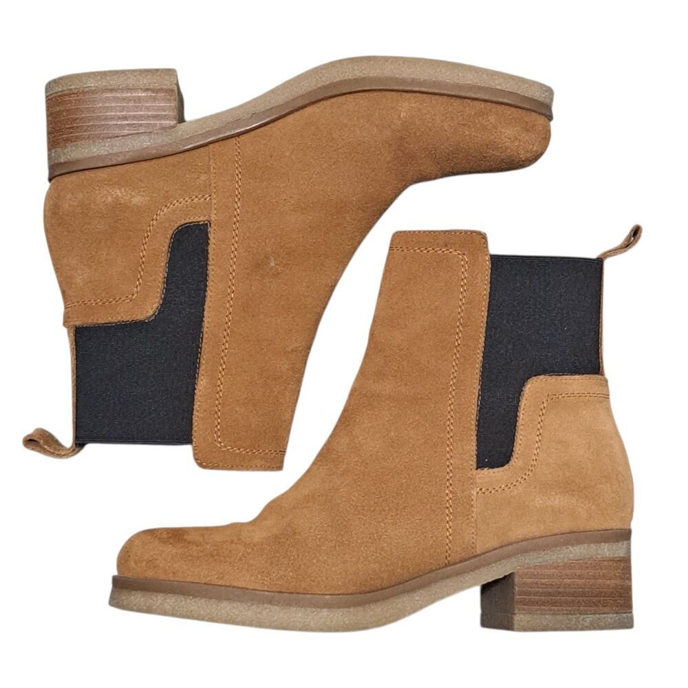 Avellini Chelsea Western Leather Suede Slip On Chic Boots Size 9.5 Cognac Brown